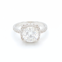 3ct Moissanite Engagement Cushion Halo Ring