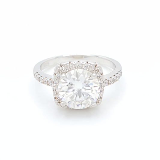 3ct Moissanite Engagement Cushion Halo Ring