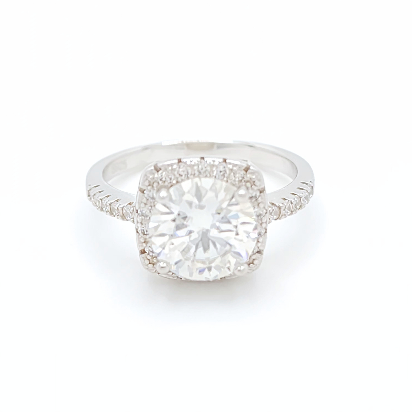 3ct Moissanite Engagement Cushion Halo Ring