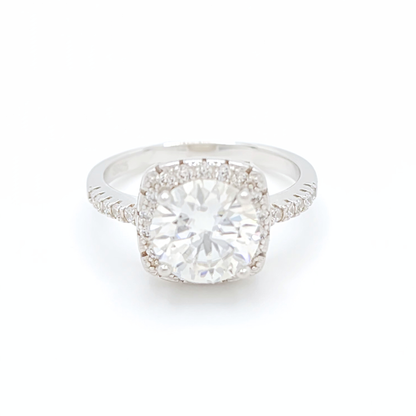 3ct Moissanite Engagement Cushion Halo Ring