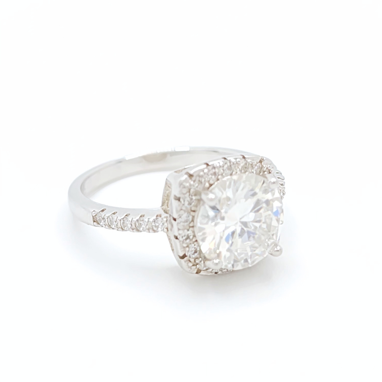 3ct Moissanite Engagement Cushion Halo Ring