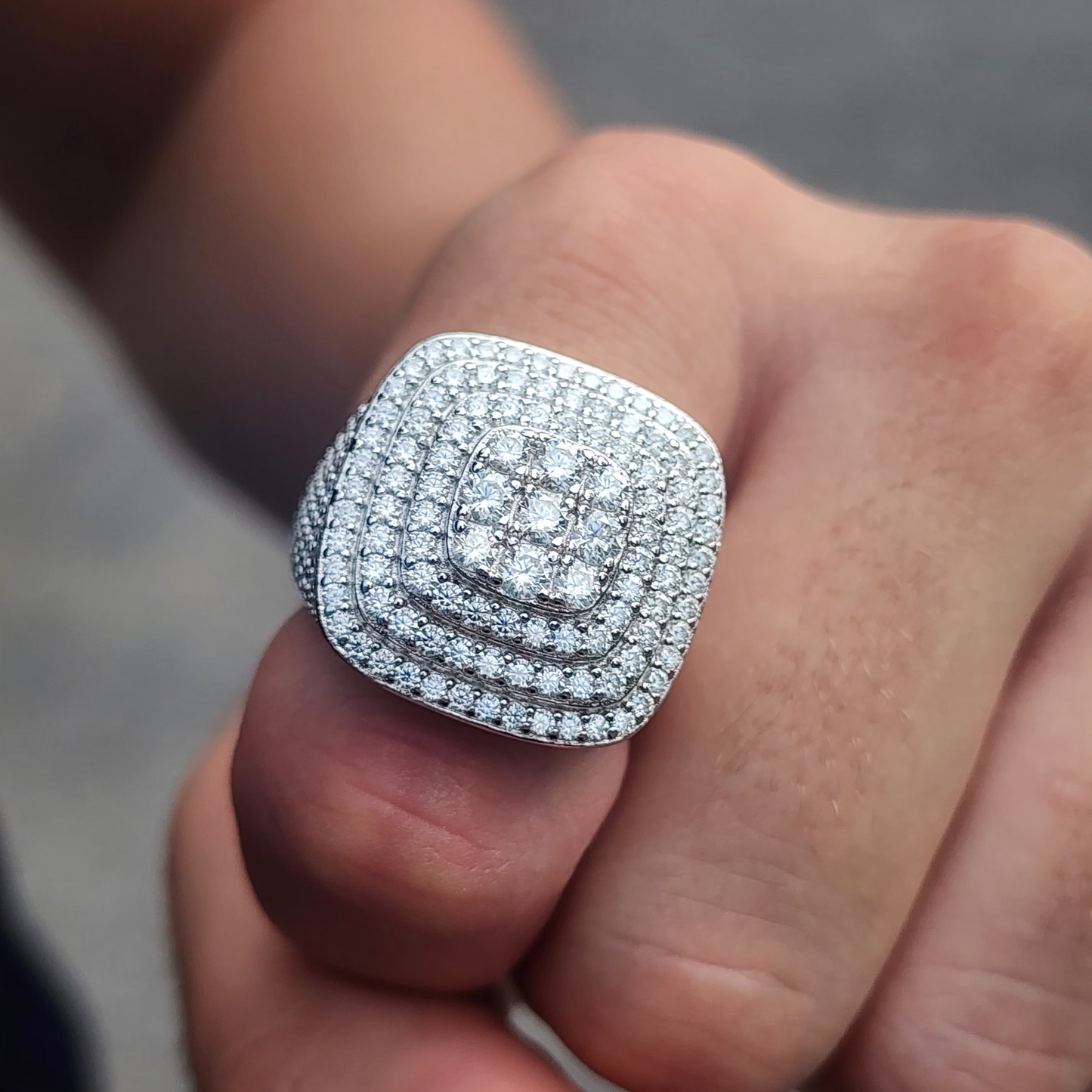 Moissanite Triple Halo Pavé Ring
