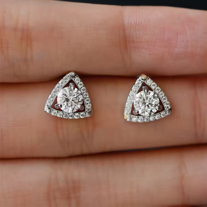 0.5ct Moissanite Earrings Halo Triangle Studs