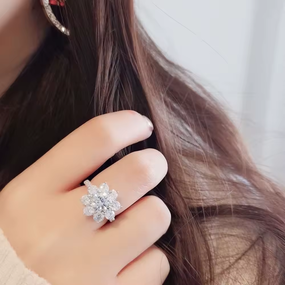 1ct Moissanite Engagement Flower Ring