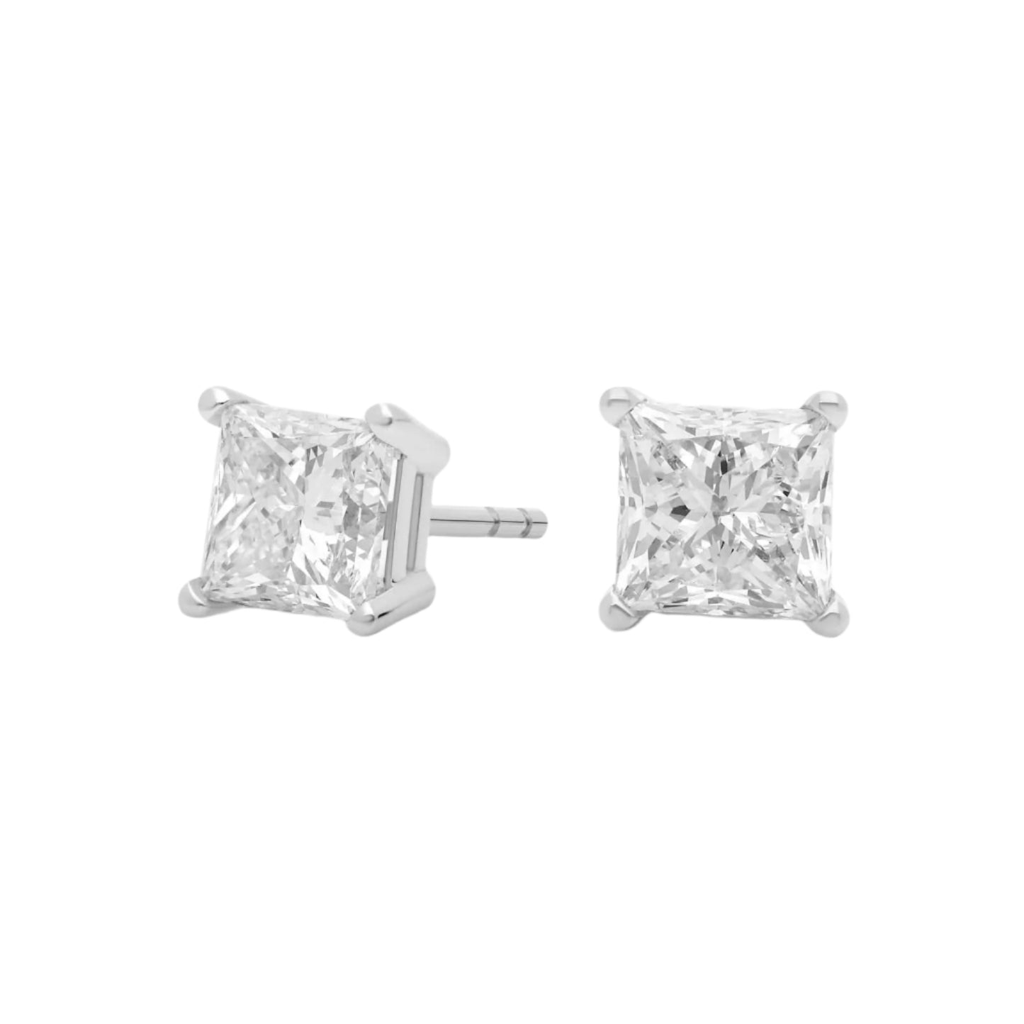Princess Cut Lab Diamond Stud Earrings 10k Gold