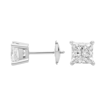 Princess Cut Lab Diamond Stud Earrings 10k Gold