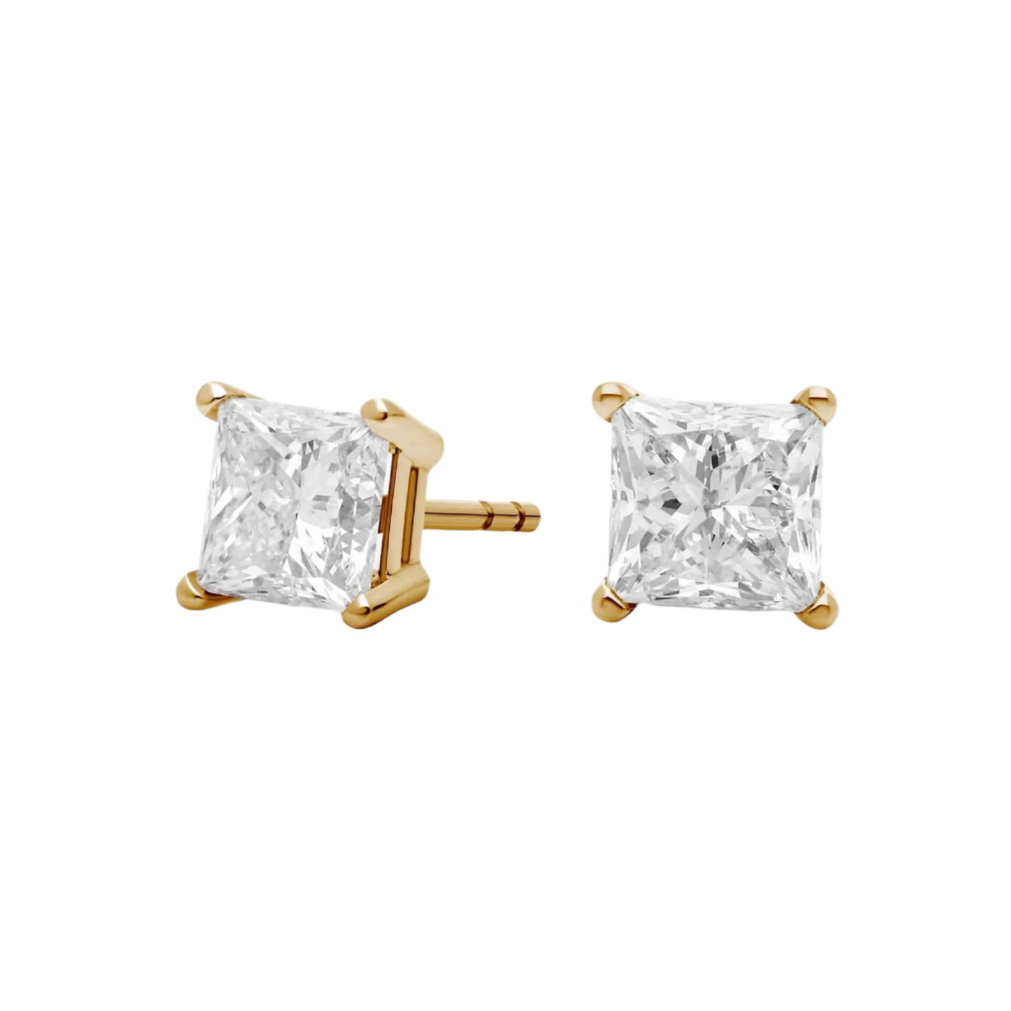 Princess Cut Lab Diamond Stud Earrings 10k Gold