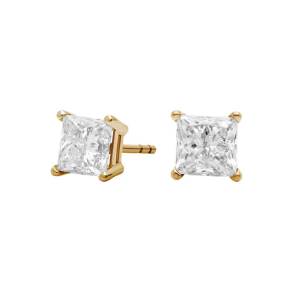 Princess Cut Lab Diamond Stud Earrings 10k Gold