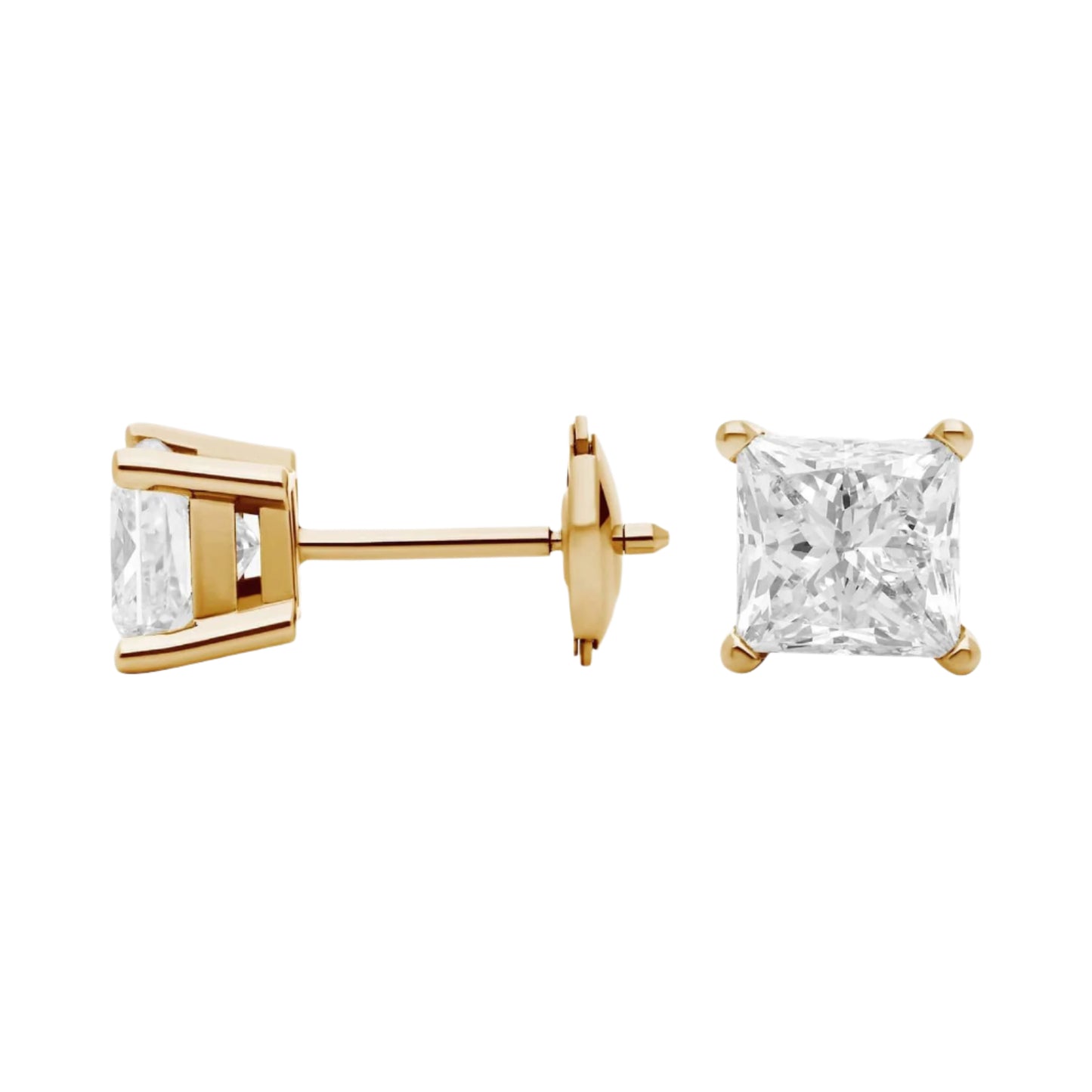 Princess Cut Lab Diamond Stud Earrings 10k Gold