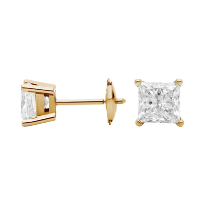 Princess Cut Lab Diamond Stud Earrings 10k Gold