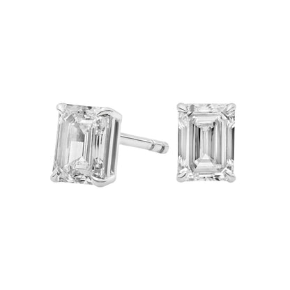 Emerald Cut Lab Diamond Stud Earrings 10k Gold