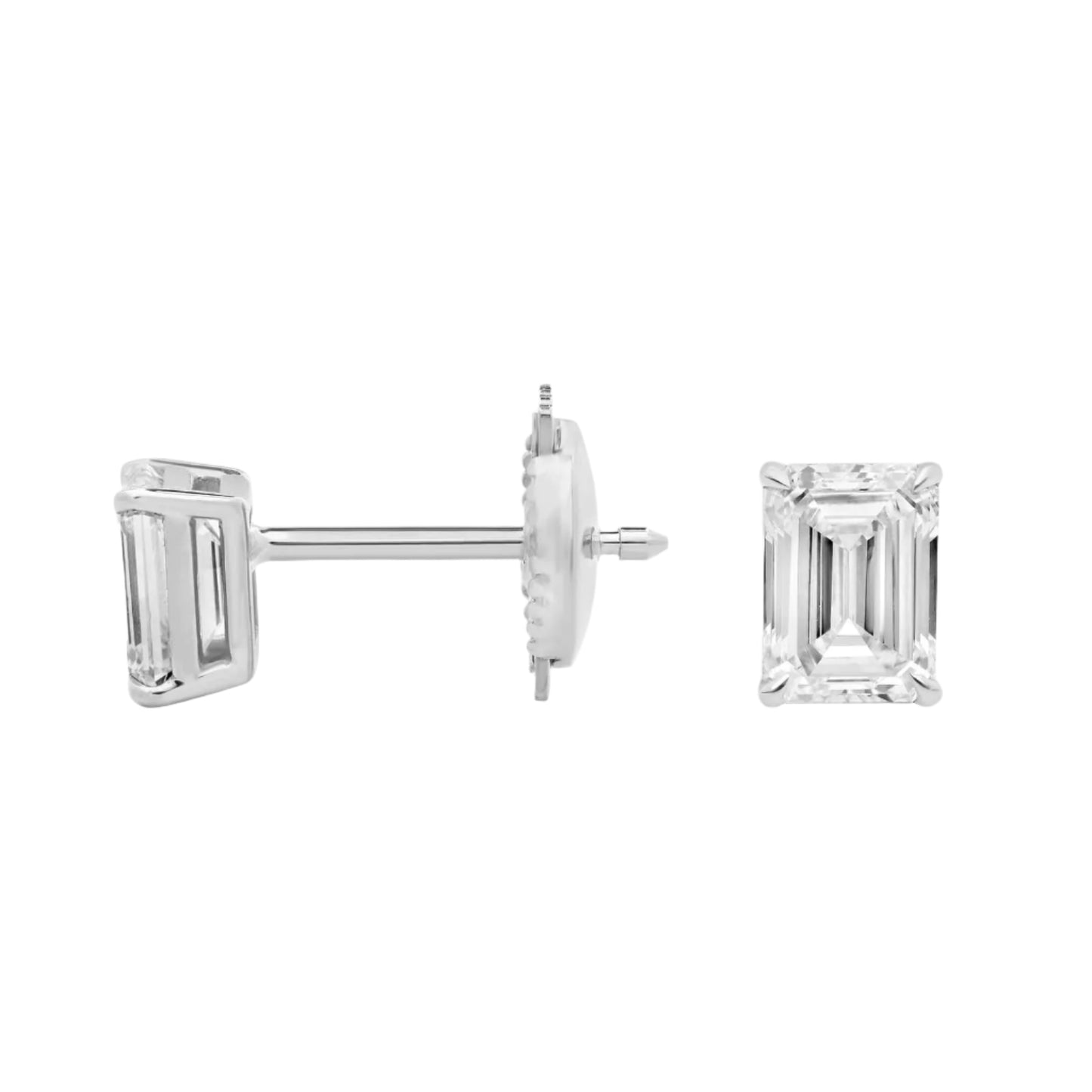 Emerald Cut Lab Diamond Stud Earrings 10k Gold