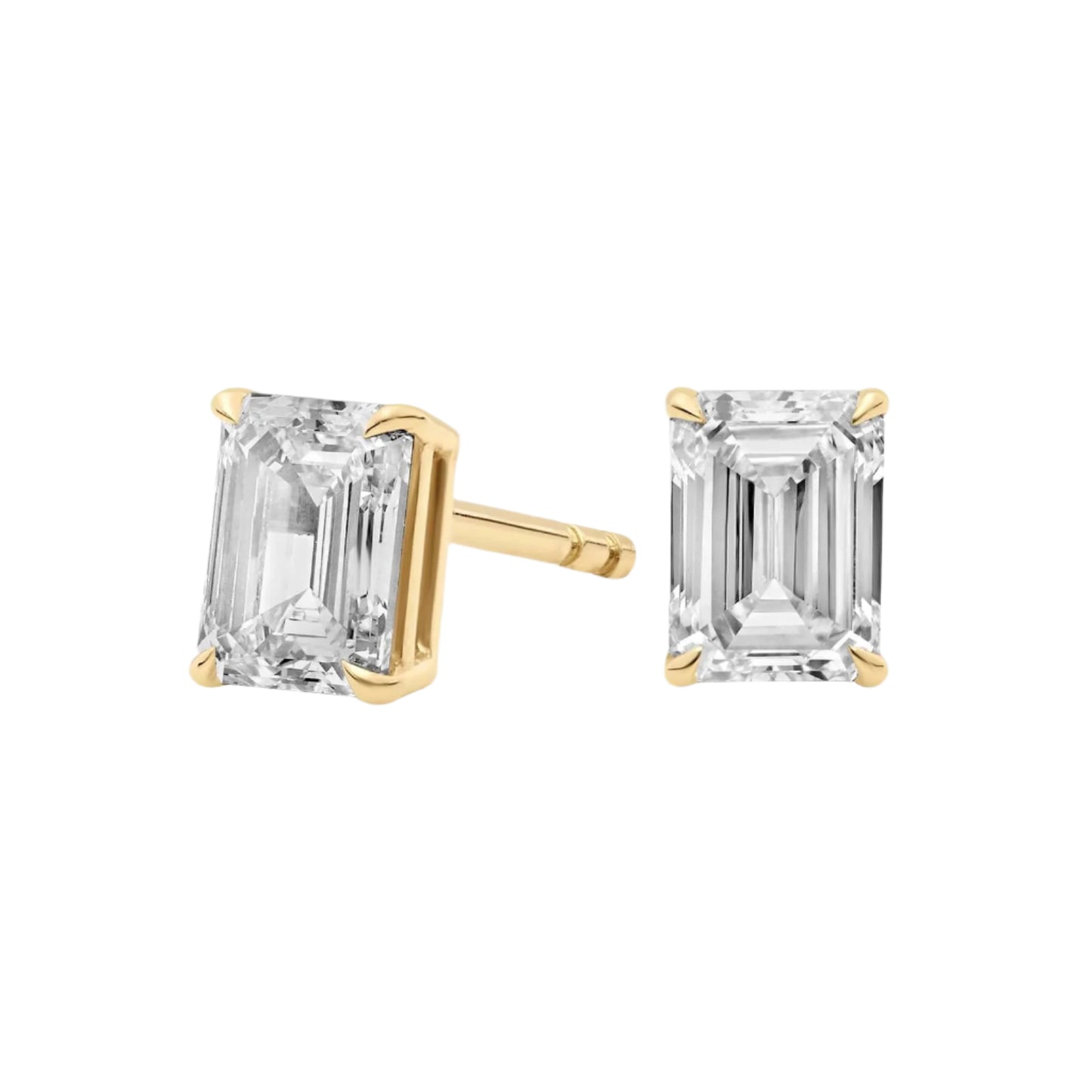 Emerald Cut Lab Diamond Stud Earrings 10k Gold