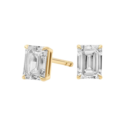 Emerald Cut Lab Diamond Stud Earrings 10k Gold