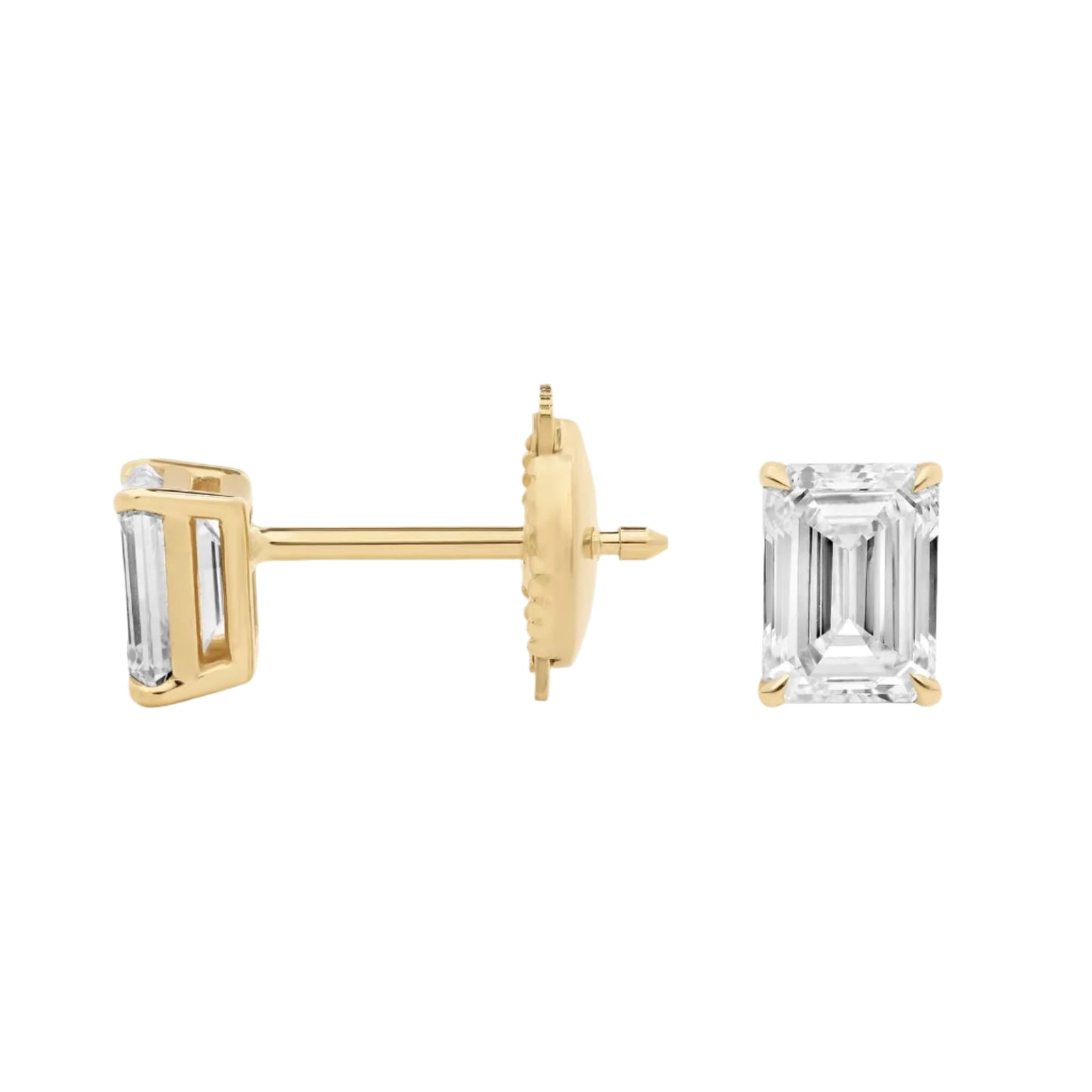 Emerald Cut Lab Diamond Stud Earrings 10k Gold