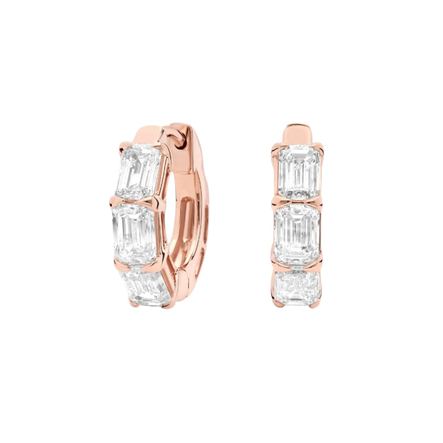 Emerald Cut Lab Diamond Huggie Earrings 10k Gold