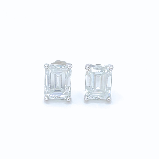 Moissanite Emrald Stud Earrings