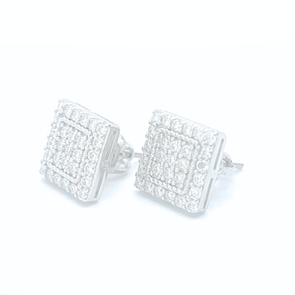 Moissanite Halo Earrings Square Pavé Studs