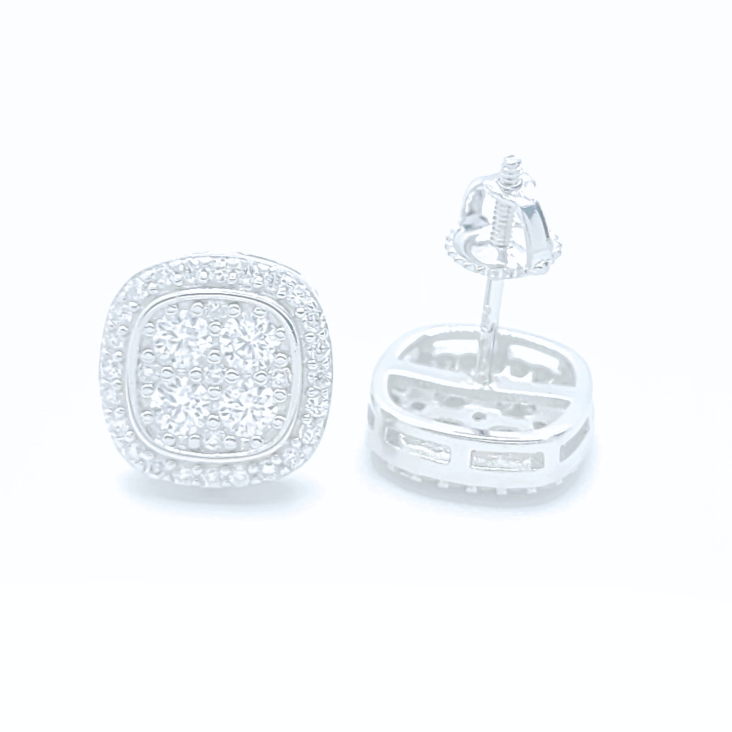 Moissanite Halo Earrings Cushion Shaped Studs
