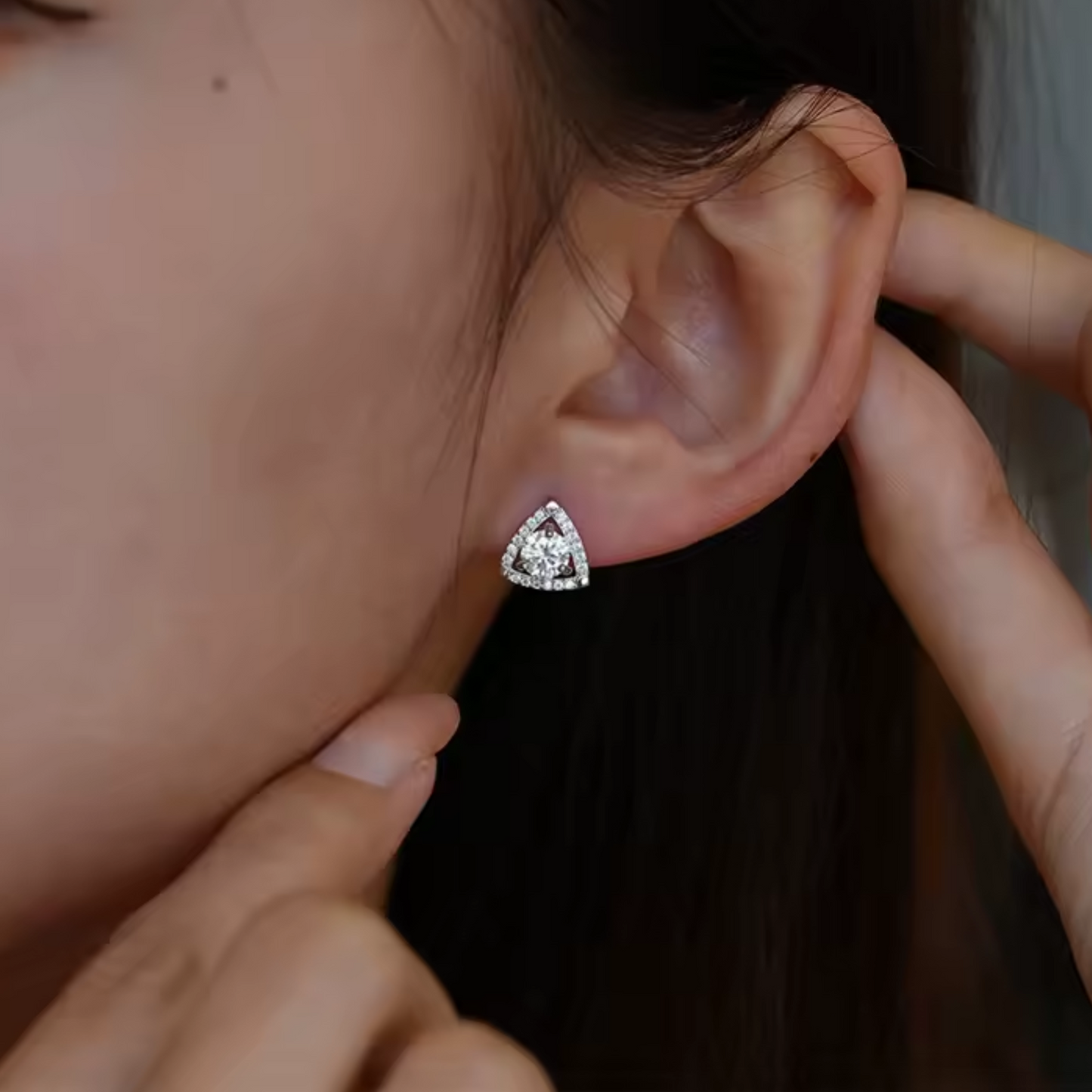 0.5ct Moissanite Earrings Halo Triangle Studs
