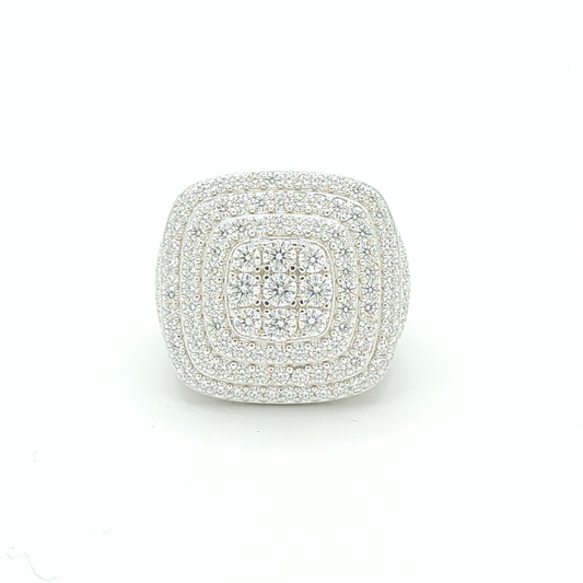 Moissanite Triple Halo Pavé Ring