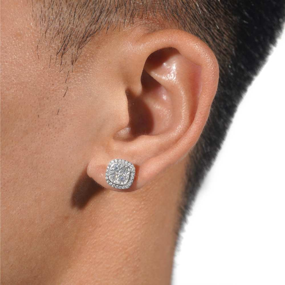 Moissanite Halo Earrings Cushion Shaped Studs