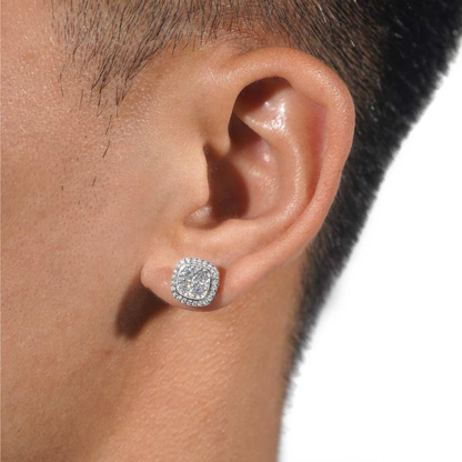 Moissanite Halo Earrings Cushion Shaped Studs