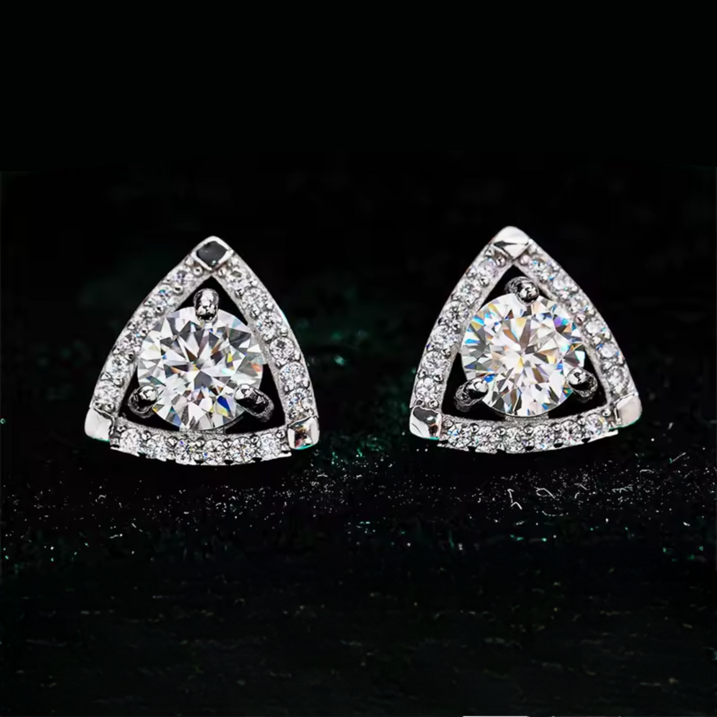 0.5ct Moissanite Earrings Halo Triangle Studs