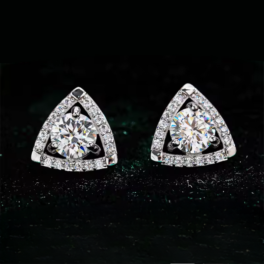 0.5ct Moissanite Earrings Halo Triangle Studs