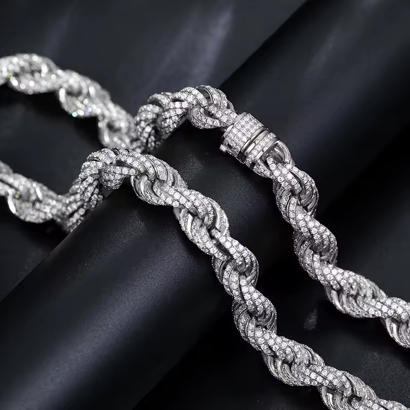 8mm Moissanite Silver Rope Bracelet