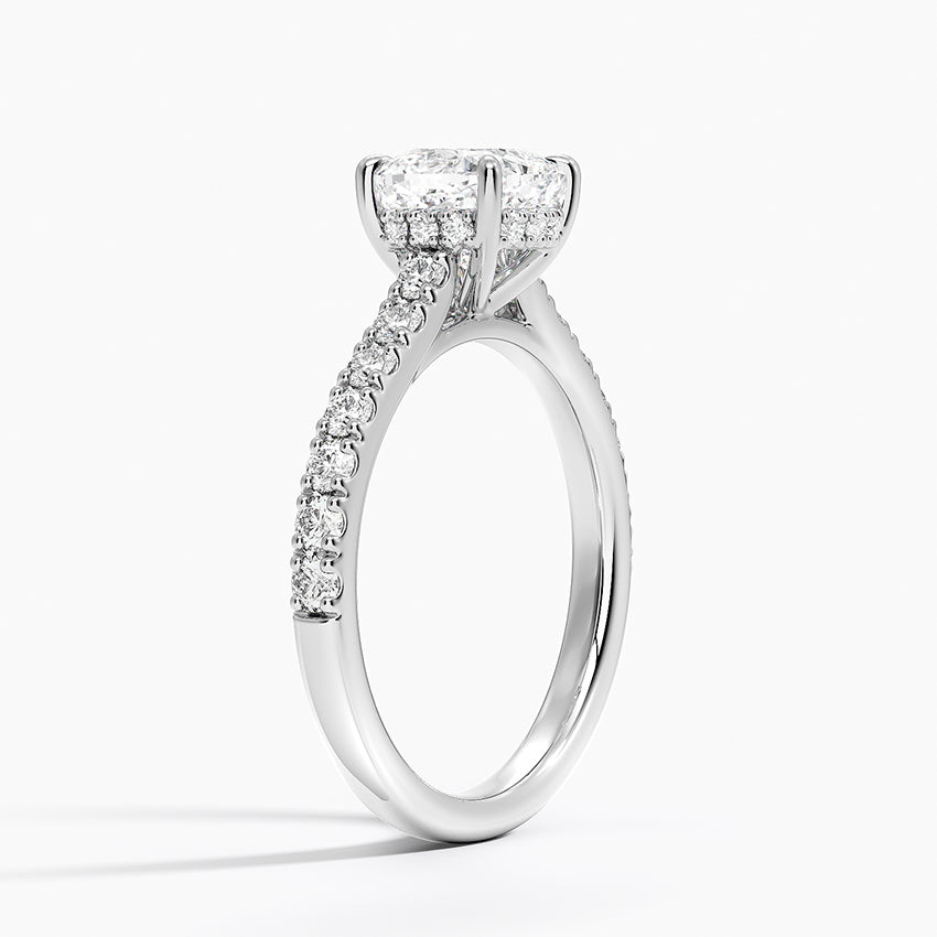 Cushion Cut Hidden Halo Engagement Ring 14k White Gold