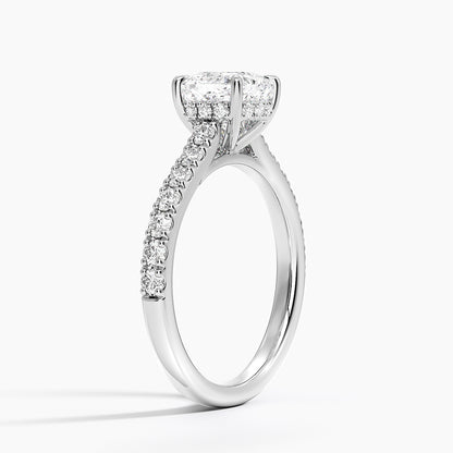 Cushion Cut Hidden Halo Engagement Ring 14k White Gold