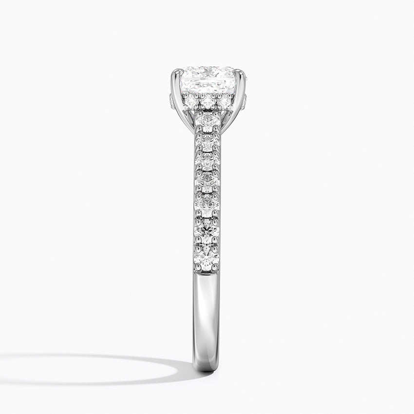 Cushion Cut Hidden Halo Engagement Ring 14k White Gold