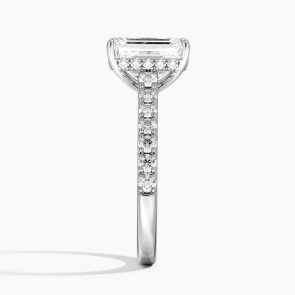 Emerald Cut Hidden Halo Engagement Ring 14k White Gold