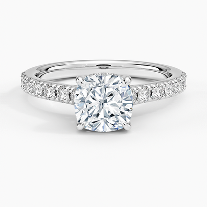 Cushion Cut Hidden Halo Engagement Ring 14k White Gold