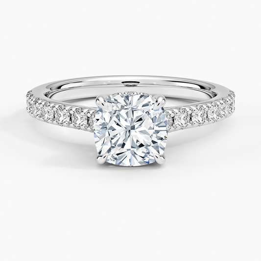 Cushion Cut Hidden Halo Engagement Ring 14k White Gold