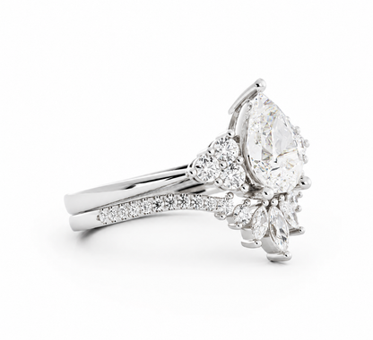 Pear Cut Diamond Crown Engagement Ring 14k White Gold
