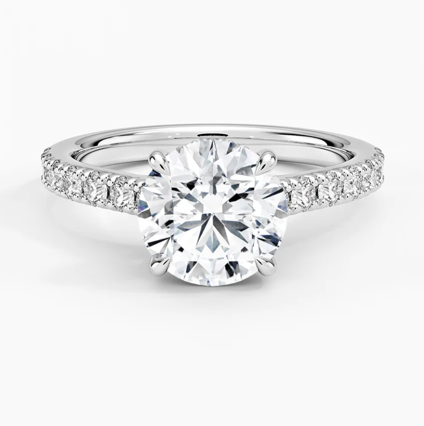 Round Cut Hidden Halo Engagement Ring 14k White Gold