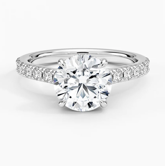 Round Cut Hidden Halo Engagement Ring 14k White Gold