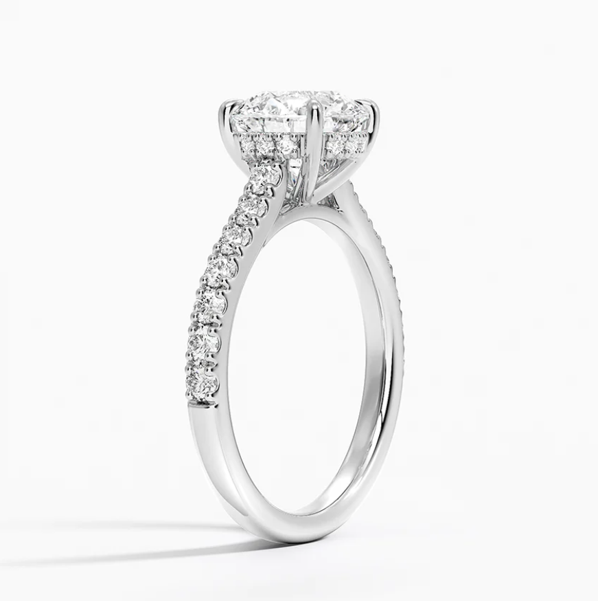 Round Cut Hidden Halo Engagement Ring 14k White Gold