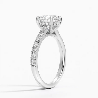 Round Cut Hidden Halo Engagement Ring 14k White Gold