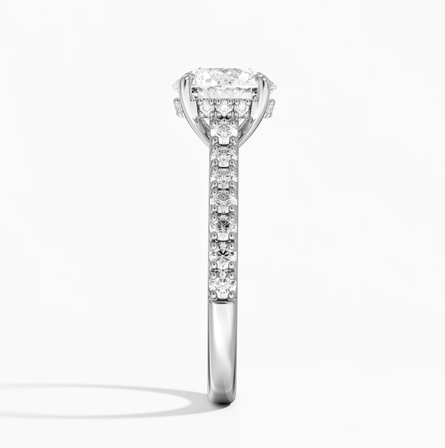 Round Cut Hidden Halo Engagement Ring 14k White Gold