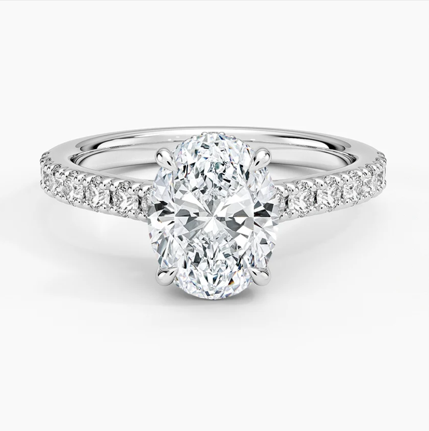 Oval Cut Hidden Halo Engagement Ring 14k White Gold