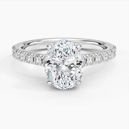 Oval Cut Hidden Halo Engagement Ring 14k White Gold