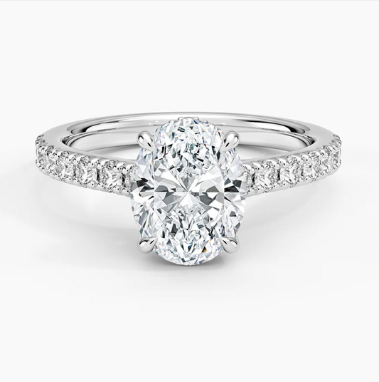 Oval Cut Hidden Halo Engagement Ring 14k White Gold