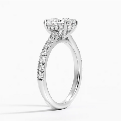 Oval Cut Hidden Halo Engagement Ring 14k White Gold