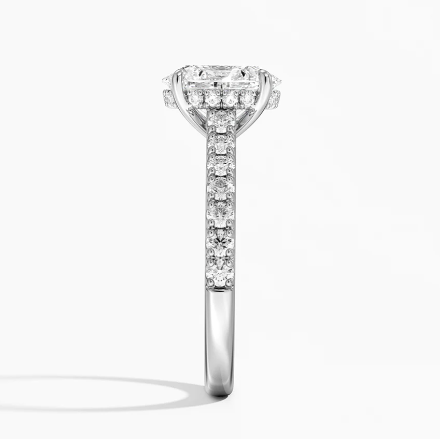 Oval Cut Hidden Halo Engagement Ring 14k White Gold