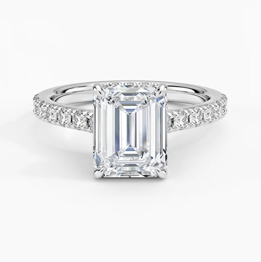Emerald Cut Hidden Halo Engagement Ring 14k White Gold