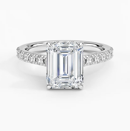 Emerald Cut Hidden Halo Engagement Ring 14k White Gold