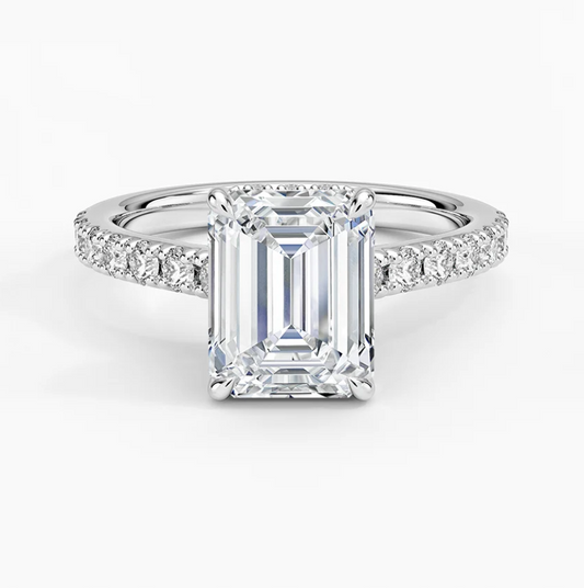 Emerald Cut Hidden Halo Engagement Ring 14k White Gold